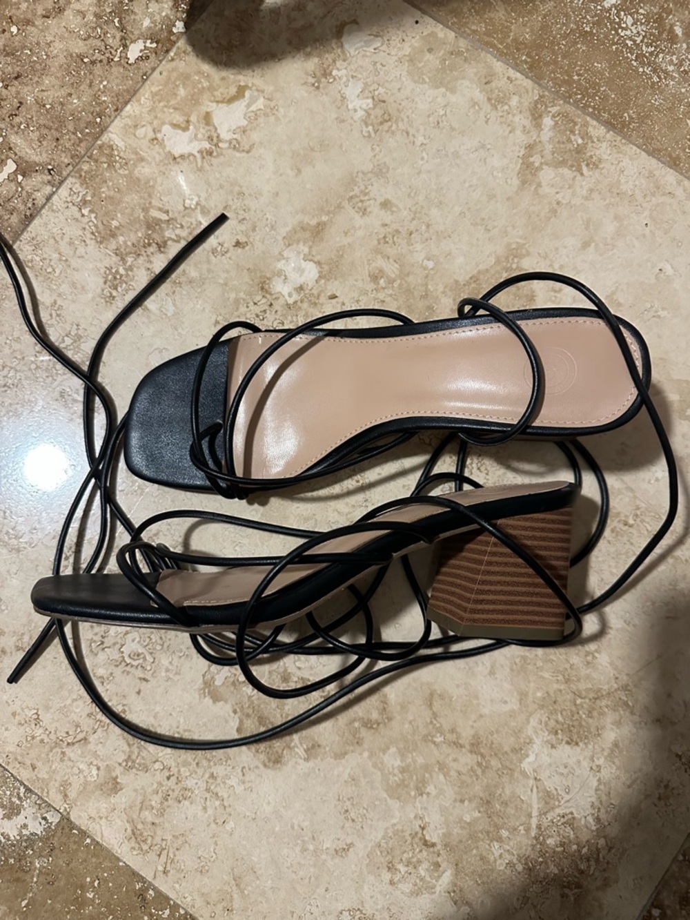 Urban Outfitters Black Lace-Up Square Toe Block Heel Sandals